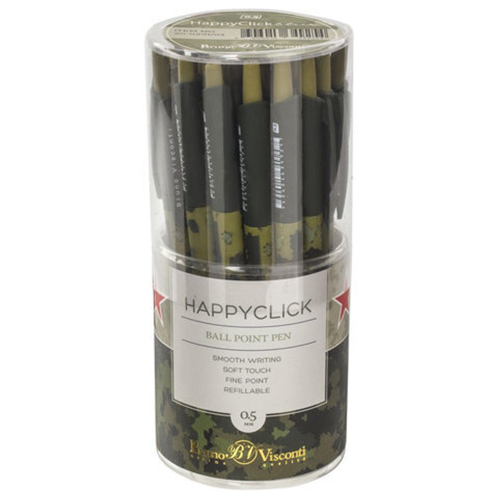 Ручка шариковая автоматическая BRUNO VISCONTI "HappyClick", "Милитари", СИНЯЯ, узел 0,5 мм, линия письма 0,3 мм, 20-0241/03
