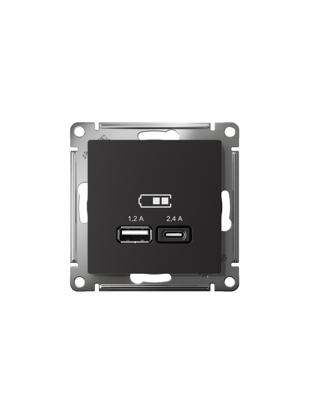 Розетка USB AtlasDesign тип A+C 5В/2.4А 2х5В/1.2А механизм карбон SE ATN001039