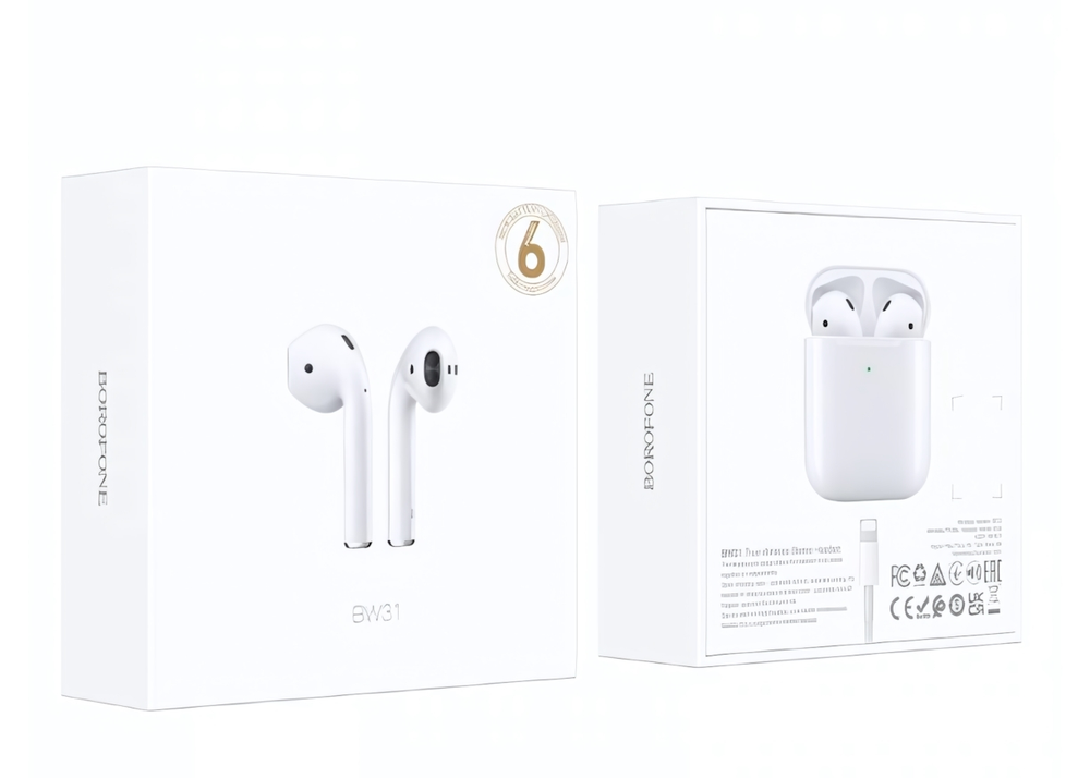 Bluetooth - гарнитура Borofone BW31, TWS вкладыши, BT5.3, 35/350mAh White