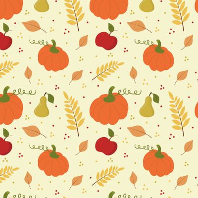 Осенний паттерн с тыквами, яблоками, грушами и листьями