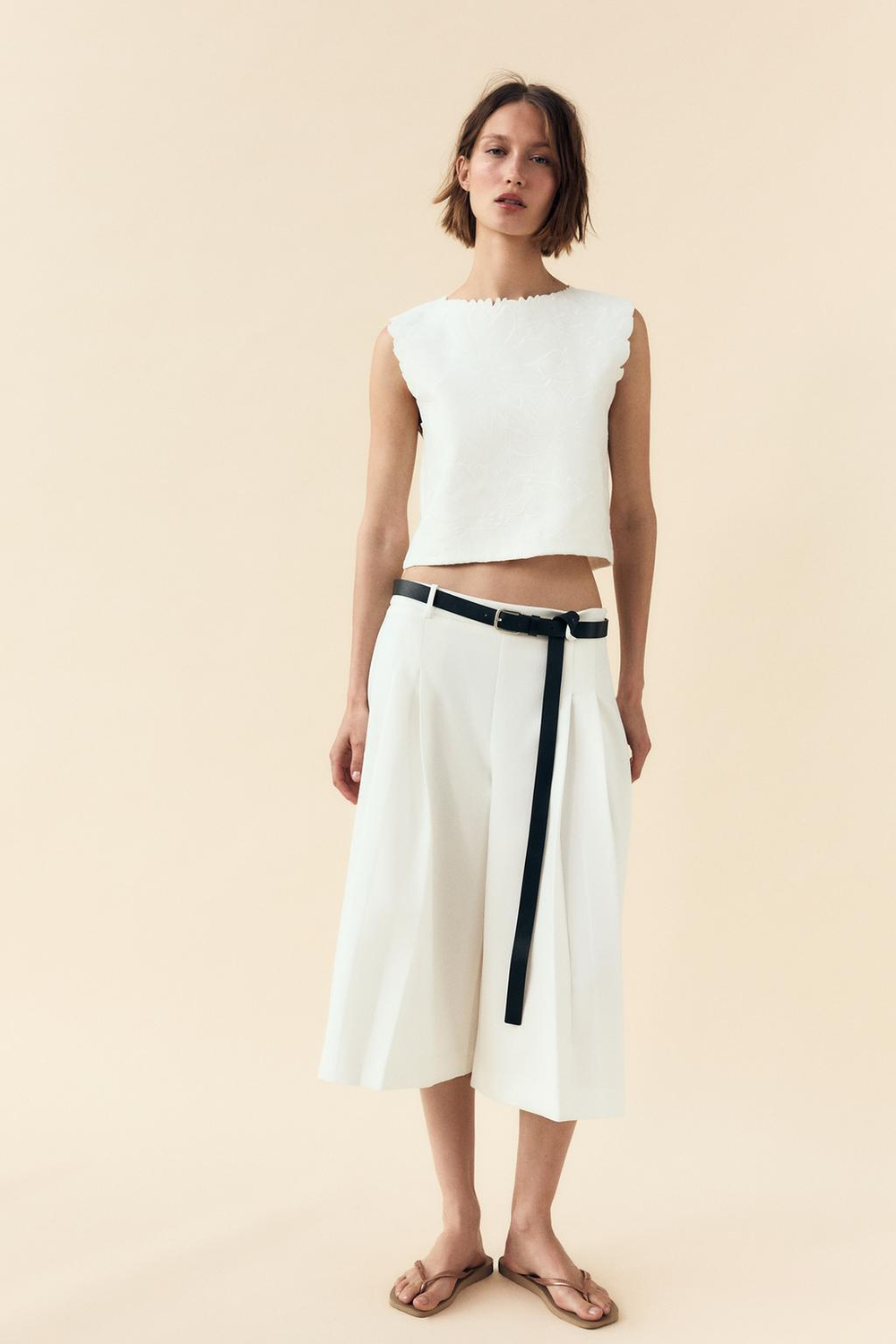 ZARA ТОП ИЗ ИНТЕРЛОКА С ВЫШИВКОЙ, БЕЛЫЙ