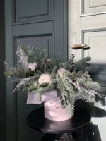 Новогодняя композиция в коробочке с хлопком и игрушками