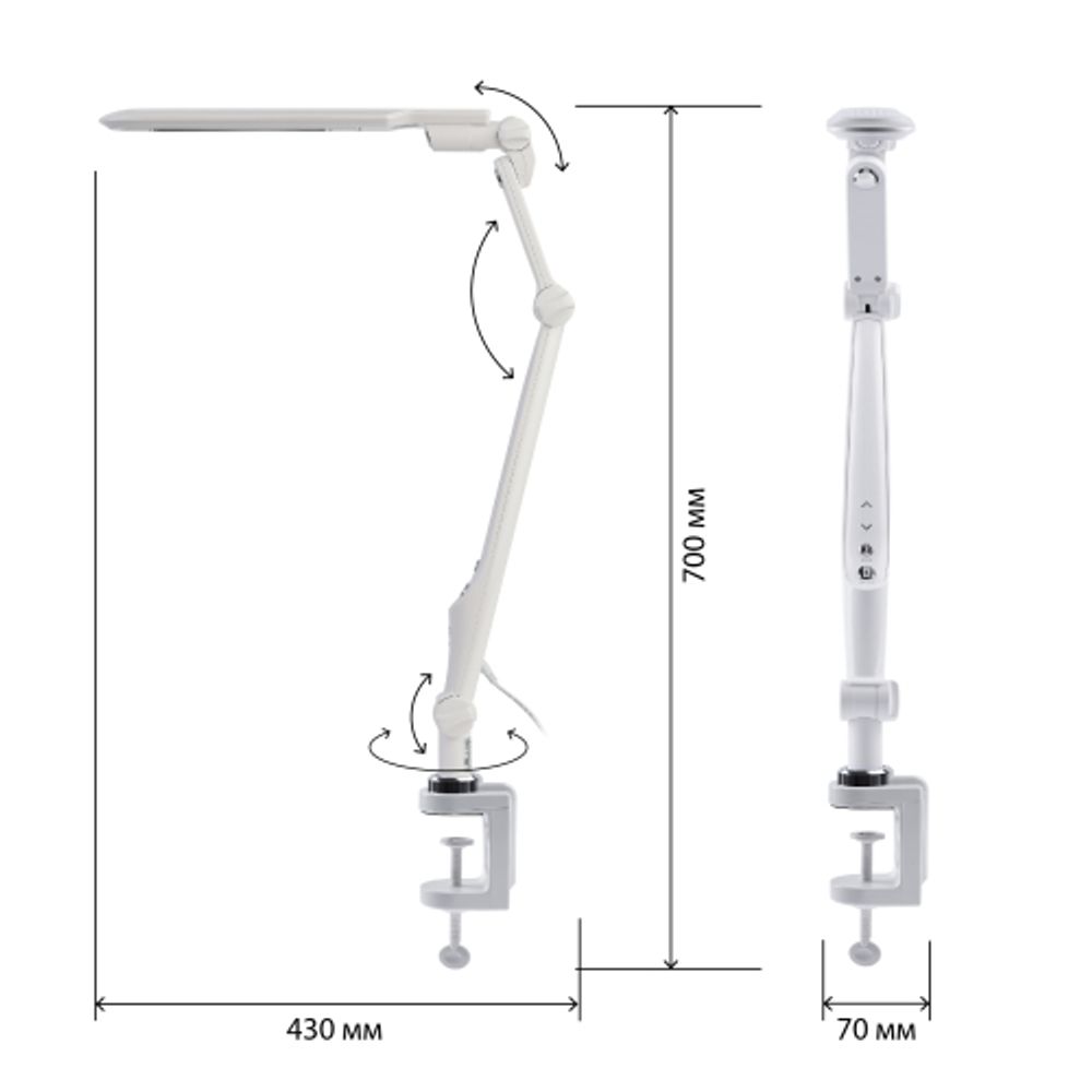 Настольный светильник ЭРА NLED-496-12W-W светодиодный на струбцине белый | Светодиодные настольные лампы