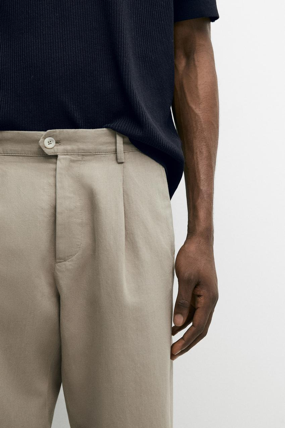 Massimo Dutti Прямые брюки из льна и хлопка с вытачками, бежевый