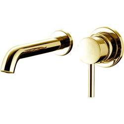 Bossini Oki смеситель для раковины, настенный, механический встраиваемый, с изливом 220 мм, без донного клапана, внешняя и скрытая части, цвет золото