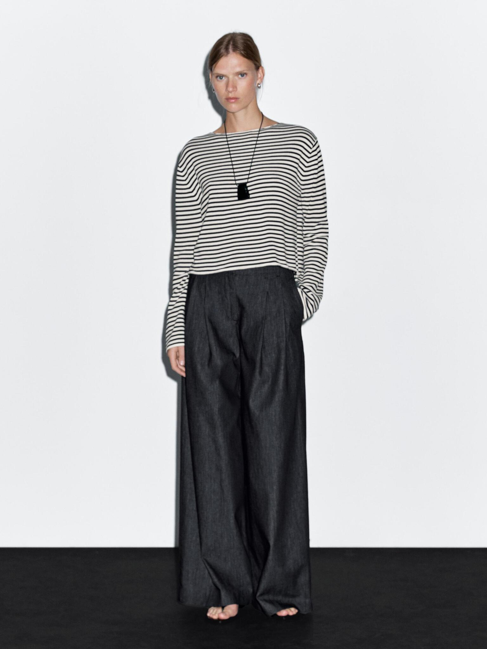 Massimo Dutti Джинсы с высокой посадкой и широкими штанинами, темно-серый