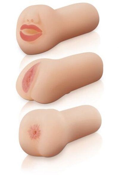 Набор Travel Trio Set из 3 мастурбаторов: ротик, вагина и анус (Цвет: телесный)