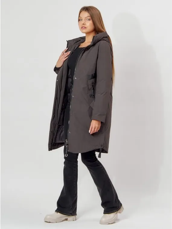 Пальто утеплённое женское, цвет тёмно-серый, размер 50