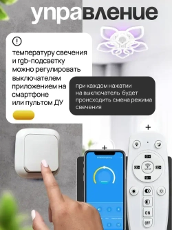 Люстра светодиодная с пультом 1379/5+5, люстра потолочная в спальню 244Вт