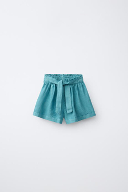ZARA БЕРМУДЫ ИЗ 100% ЛЬНА, ГОЛУБОЙ