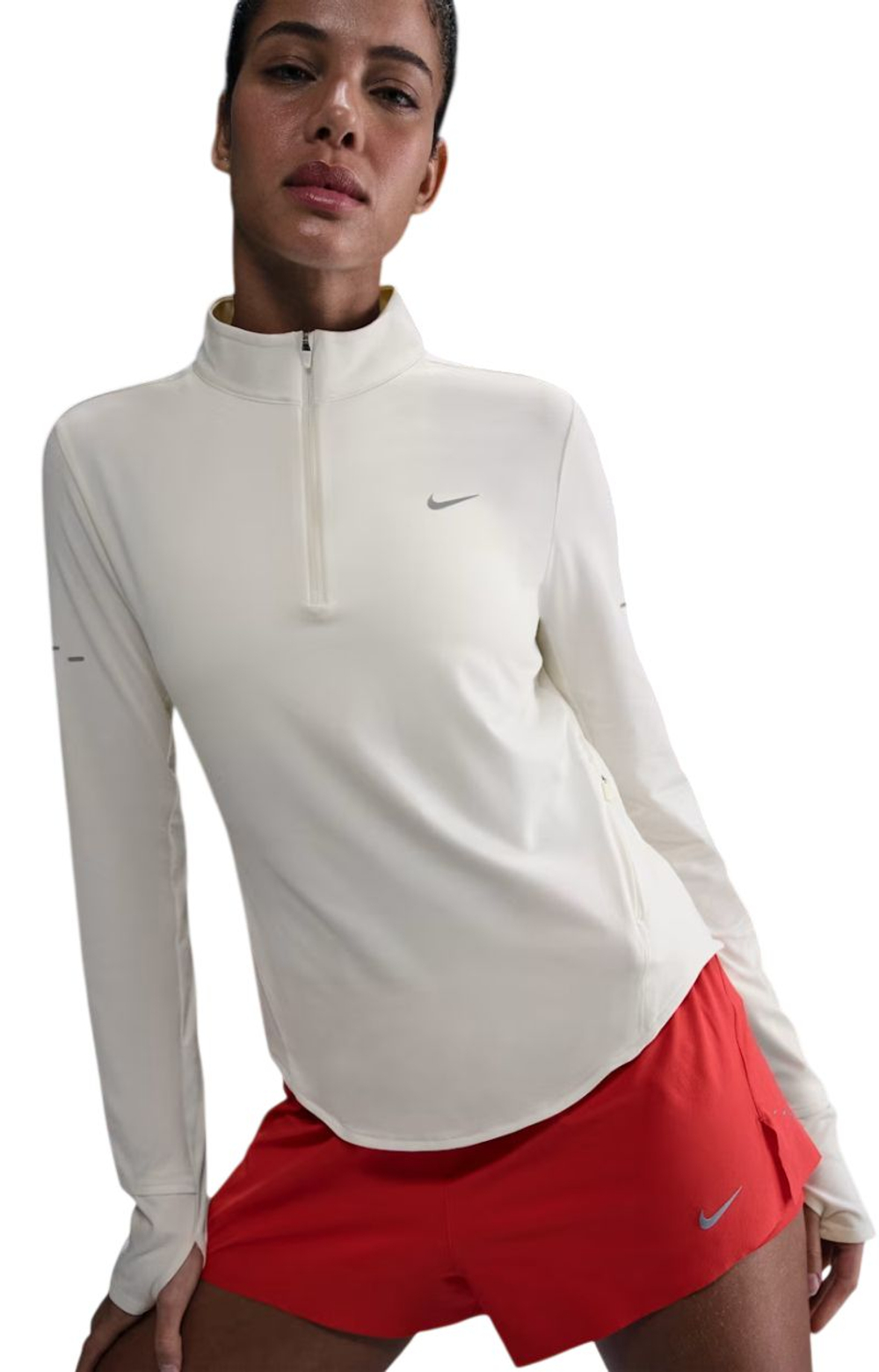 Женская теннисная футболка с длинным рукавом Nike Dri-Fit Swift UV 1/4-Zip Running - sail