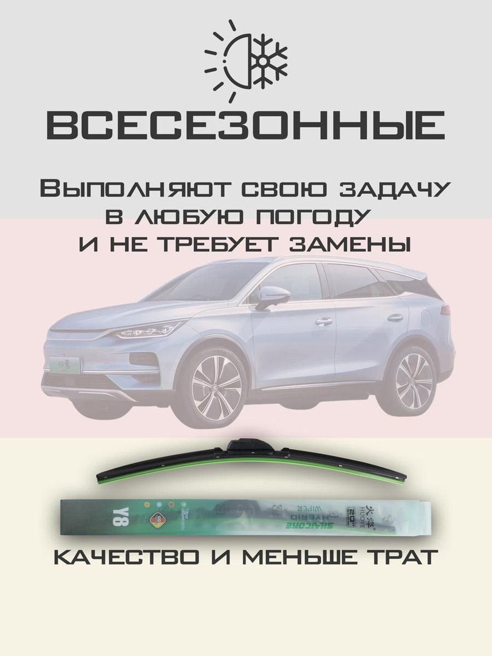 Щетки стеклоочистителя HUOYE Y8 650/400 мм на BYD QinPlus | Push button