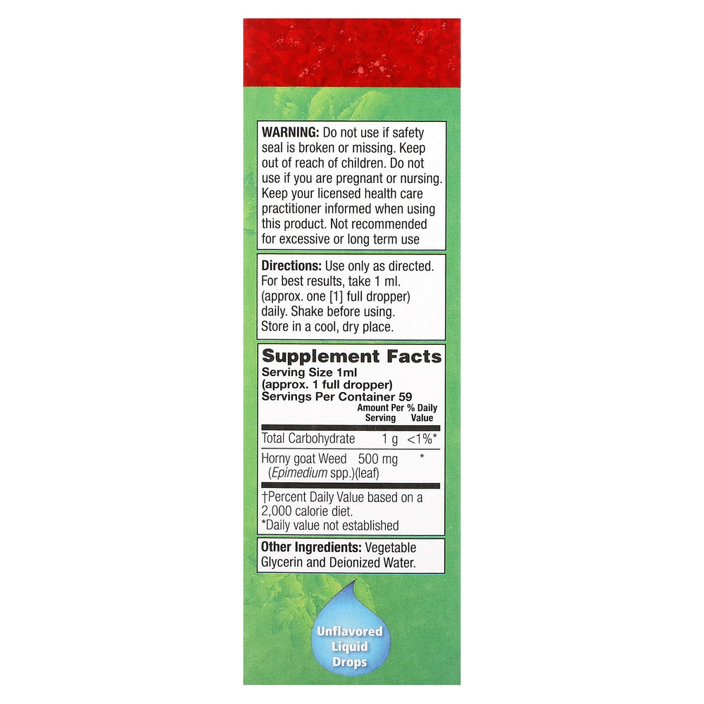 Natural Balance, Horny Goat Weed, жидкие капли, без добавок, 500 мг, 59 мл (2 жидк. Унции)