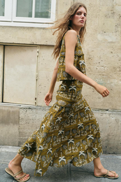 ZARA ЮБКА МИДИ С АЖУРНОЙ ВЫШИВКОЙ, РАЗНОЦВЕТНЫЙ