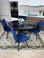 Круглый стеклянный раздвижной стол "Черный оникс" и стулья "ГУЧИ" синий