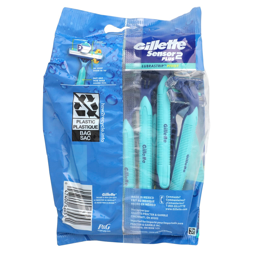Gillette, Sensor 2 Plus, поворотная головка, одноразовые бритвы, 10 штук