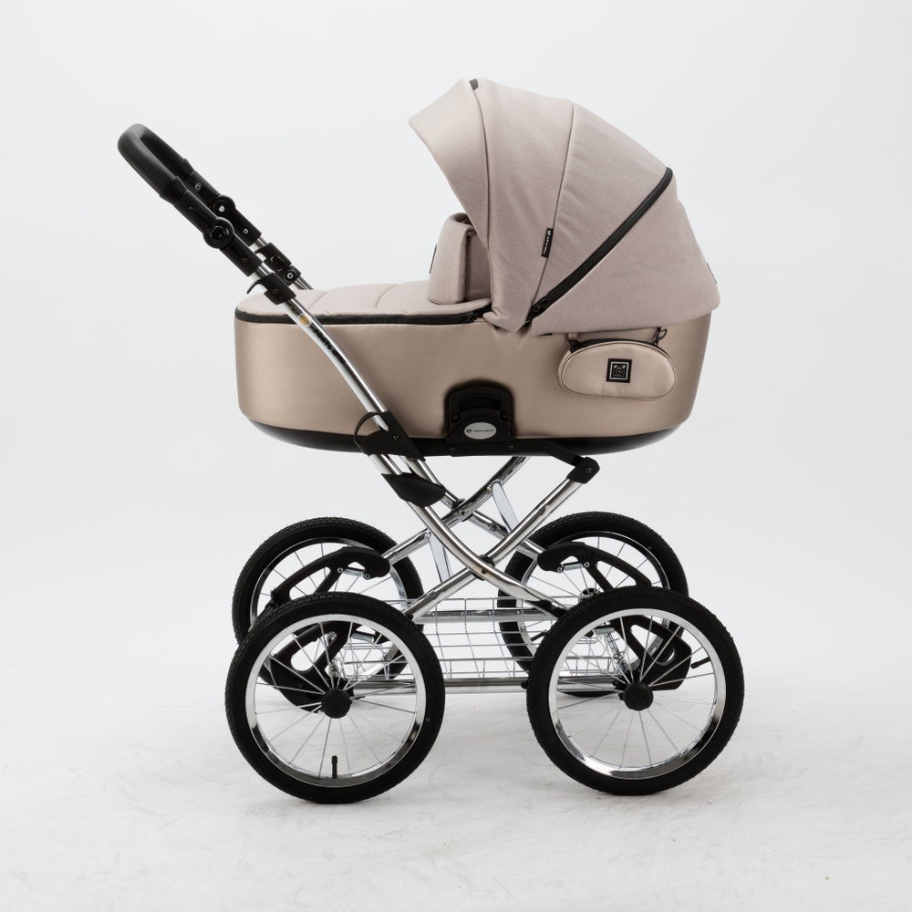 Универсальная детская коляска Adamex Porto Retro LUX PS-42 2в1 (Светло-бежевый, светло-беж. перламутровая экокожа)