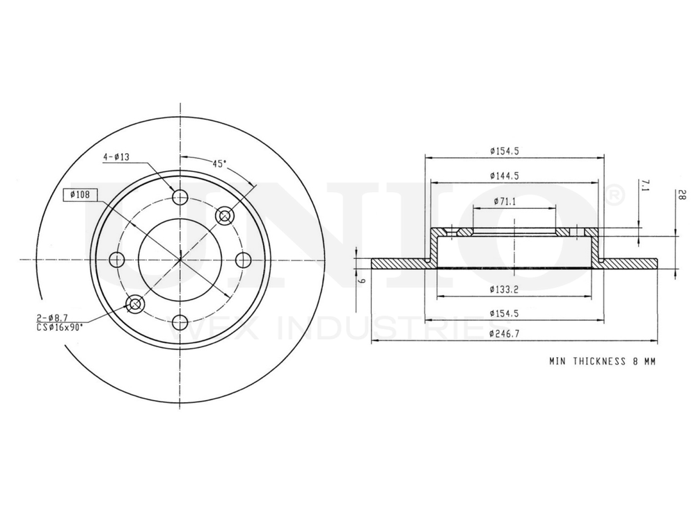 Диск тормозной задний UNIO BRD-20333