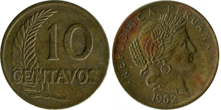 Перу 10 сентаво 1945-1965 XF