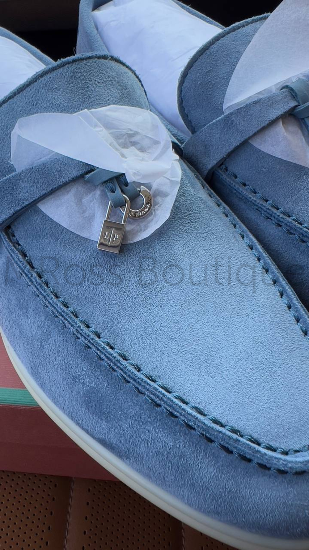 Женские лоферы Loro Piana замшевые в синем цвете