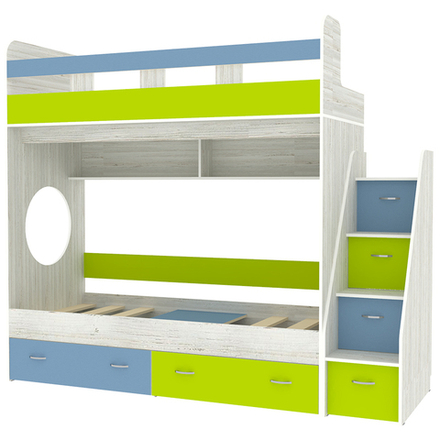 Двухъярусная кровать КарИВи Юниор 1 80x160 Винтерберг Голубой, Лайм