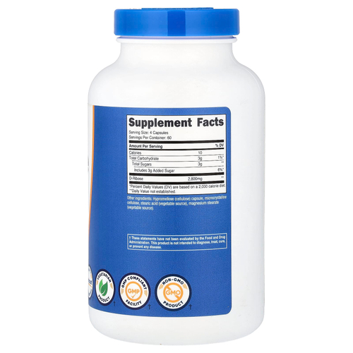 Nutricost, D-рибоза, 240 капсул (700 мг на капсулу)