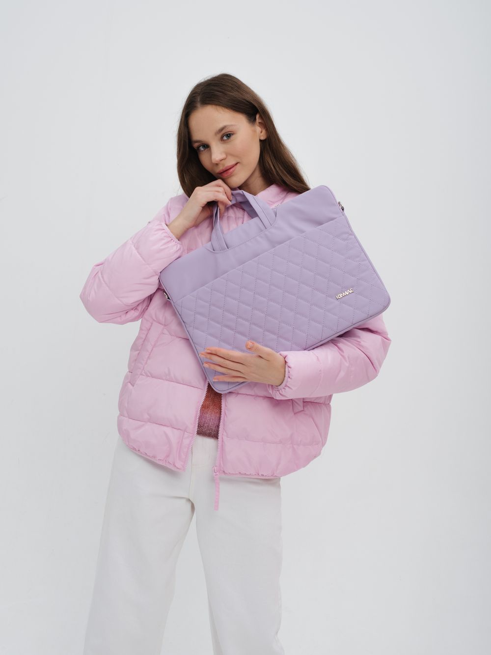 Легкая сумка для ноутбука 14" и 15,6" с карманом и ремнем на плечо (Стеганый фиолетовый)