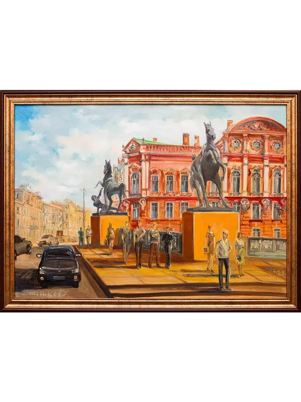 Картина маслом "Две статуи Аничкова моста" Васильев