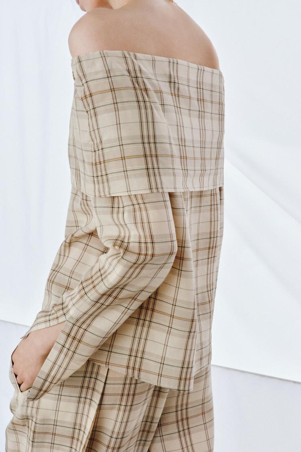 ZARA ТОП В КЛЕТКУ — ZW COLLECTION, БЕЖЕВЫЙ