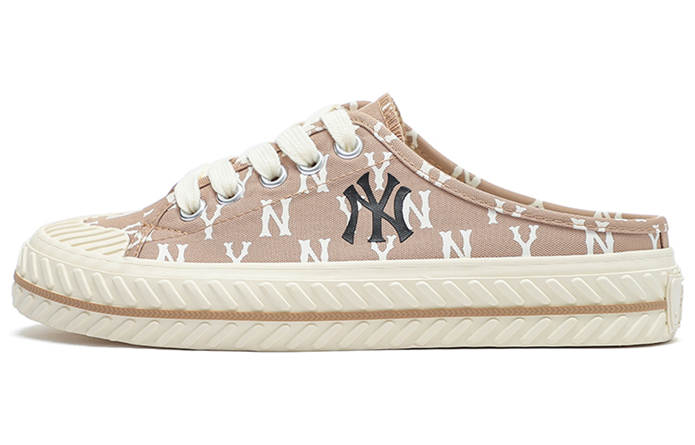 MLB Playball Mule Monogram canvas fashion printing half-drag lightweight breathable low-top sneakers for men and women the same beige