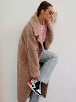 Шуба чебурашка длинная из овечьей шерсти, розовая-пудра, SilverFox