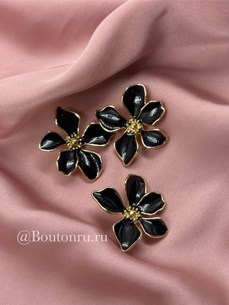 Пуговица в форме цветка золотистая с черной эмалью
