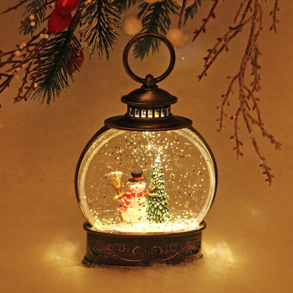 Сувенир с подсветкой Christmas «Шар - Сказочный Снеговик» 12,7х9х3,6 см (3хAG13)