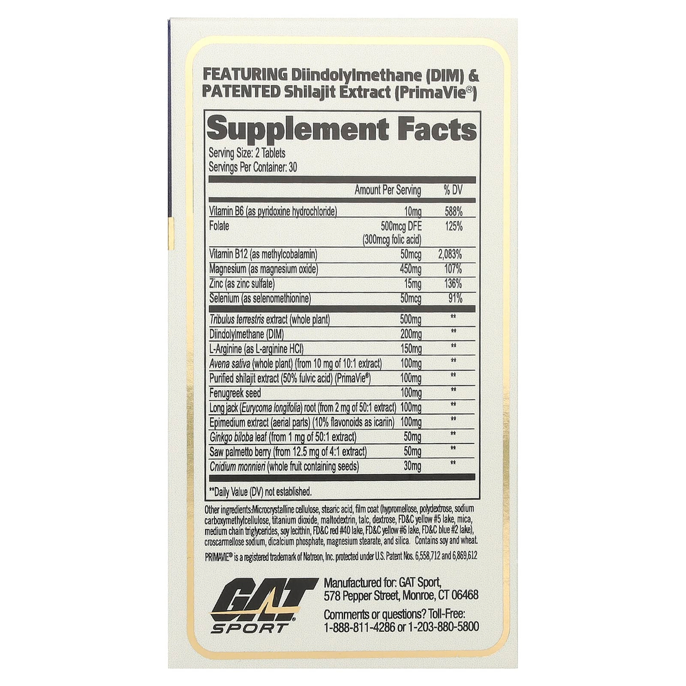 GAT, Testrol Gold ES, средство для повышения уровня тестостерона, 60 таблеток