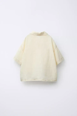 ZARA РУБАШКА ИЗ 100% ЛЬНА С КОНТРАСТНОЙ ОТДЕЛКОЙ, ЦВЕТ СЛИВОЧНОГО МАСЛА