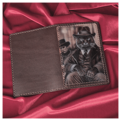 Кожаная обложка на паспорт «Кот гангстер»