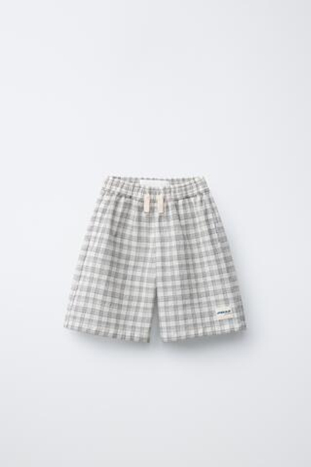 ZARA X PUKAS ШОРТЫ В КЛЕТКУ PUKAS SURF, ЭКРЮ/ЧЕРНЫЙ