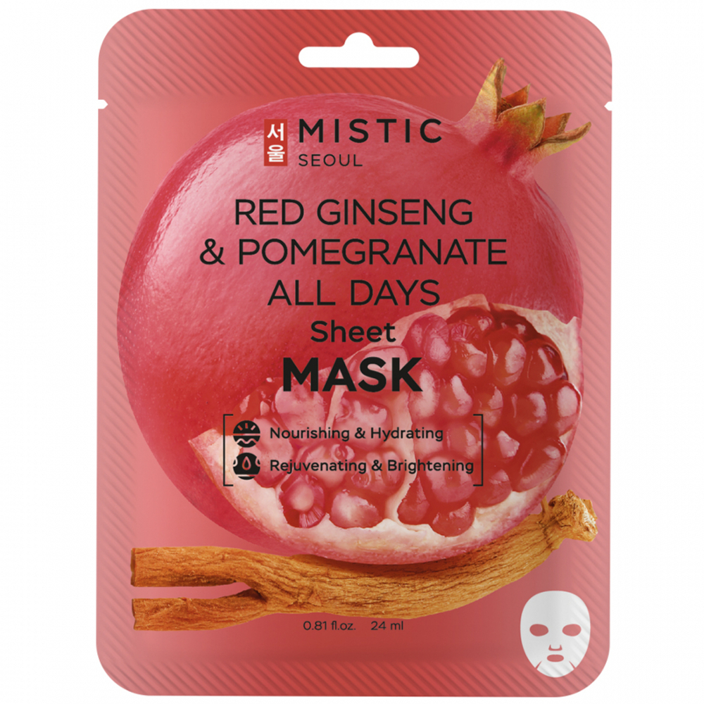 MISTIC RED GINSENG & POMEGRANATE ALL DAYS Sheet MASK Тканевая маска для лица с экстрактами красного женьшеня и граната 24мл