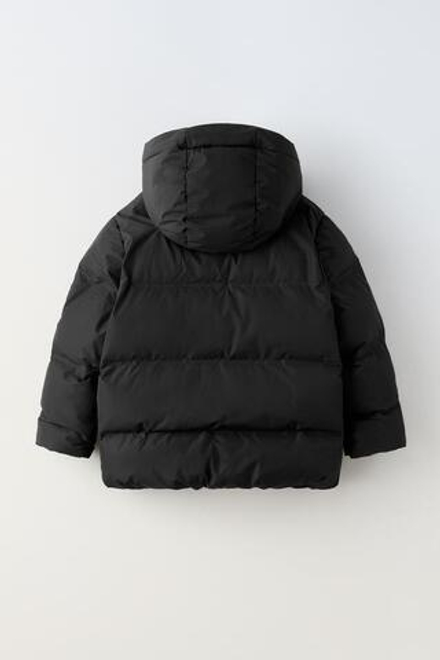 ZARA ПУХОВИК WATER REPELLENT С НАШИВКОЙ, ЧЕРНЫЙ