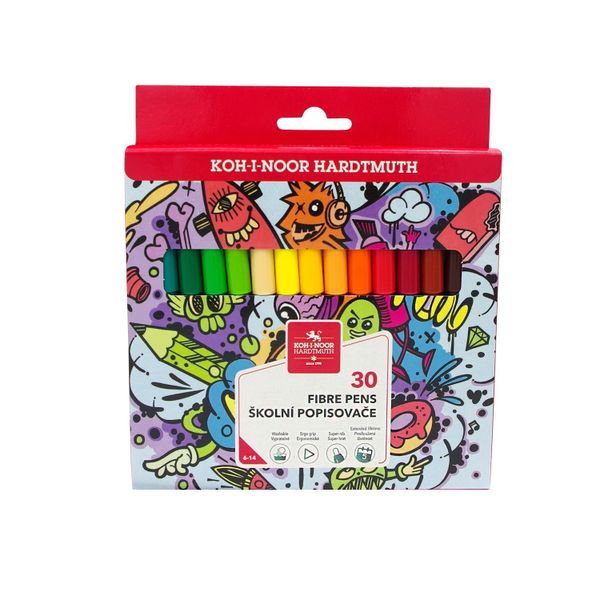 Фломастеры KOH-I-NOOR TEENAGE 1002, 30цв, смываемые, вентилир., картон.упак. с подвесом