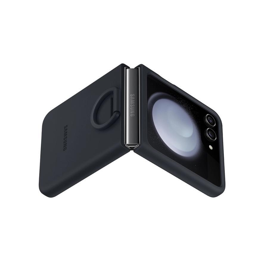 Силиконовый чехол с кольцом-держателем Samsung Silicone Case with Ring для Galaxy Z Flip5, Тёмно-синий