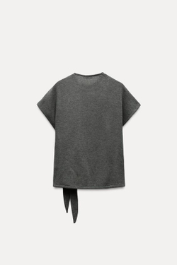 ZARA МЯГКИЙ ТОП С УЗЛОМ, СЕРЫЙ С МЕЛАНЖЕВЫМ ЭФФЕКТОМ