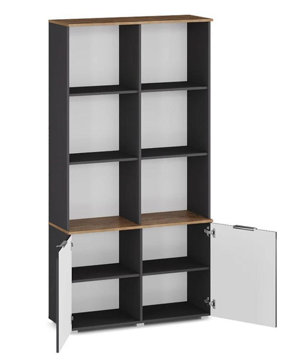 Стеллаж Салерно 2 (МДФ) SF-019 Графит Серый графит 0162 РЕ 98*36*190 см, Серый   Фиеста