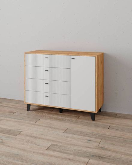 Комод КАТРИН-13 дуб крафт золотой / МДФ карбон фарфор