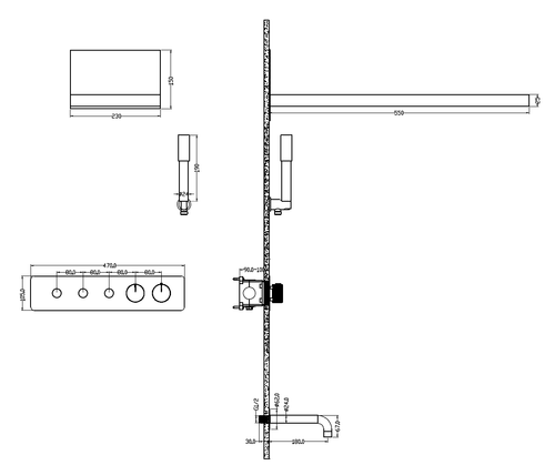 Встроенная душевая система FUSION с термостатом, трехпозиционная Brushed Bronze с изливом