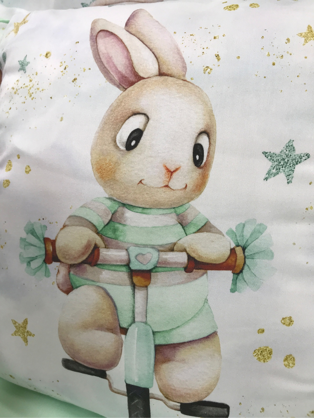 Комплект в кроватку 18 предметов "Кролик с конструктором зеленый", сатин