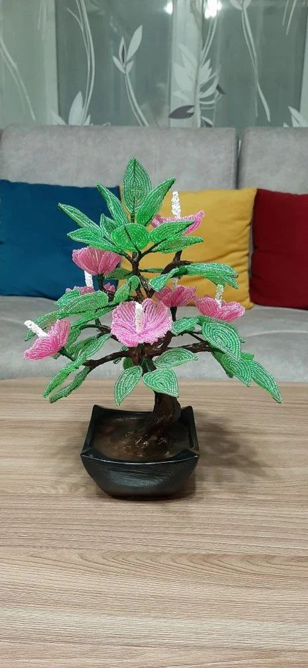 Бонсай-китайская роза из бисера 32см