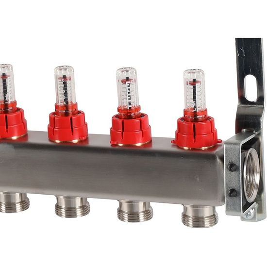 Коллектор Rommer 1"x3/4" на 9 контуров с расходомерами (нерж. сталь) RMS-1200-000009
