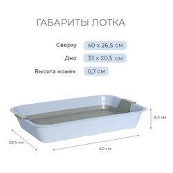 Лоток/туалет ZOOEXPRESS "Кис" для кошек с серой сеткой без рамки - 40х26,5х6,5 см