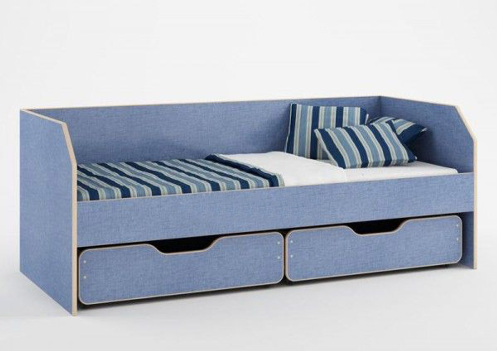 Кровать детская КарИВи Л-13 с ящиками Светло-синий, голубой